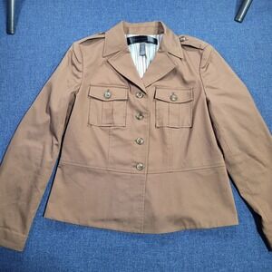 Apostrophe Petite Military Style Jacket Brown Button Front Flap Pockets Size 10P